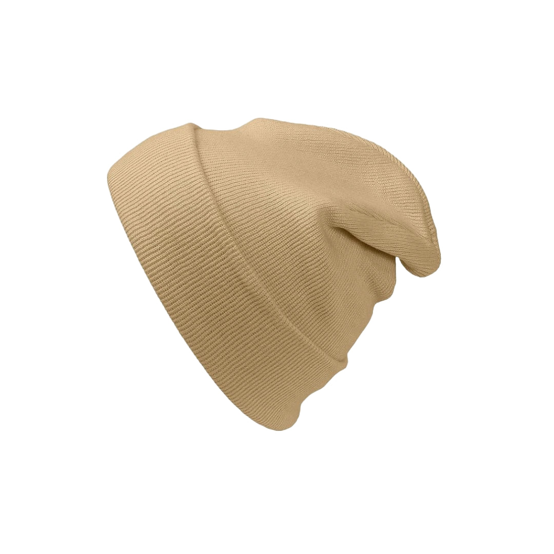 All Tan Blank 90s Style Beanie Cap 100% Cotton Kids Large Beanie