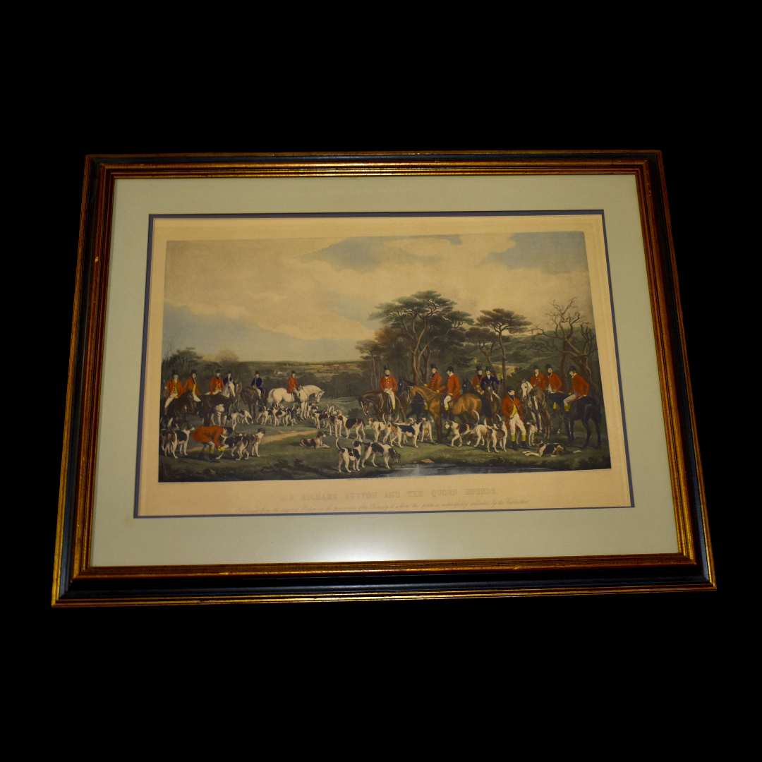 Sir Richard Sutton and the Quorn Hounds Engraving Framed 39x29 Vintage Large