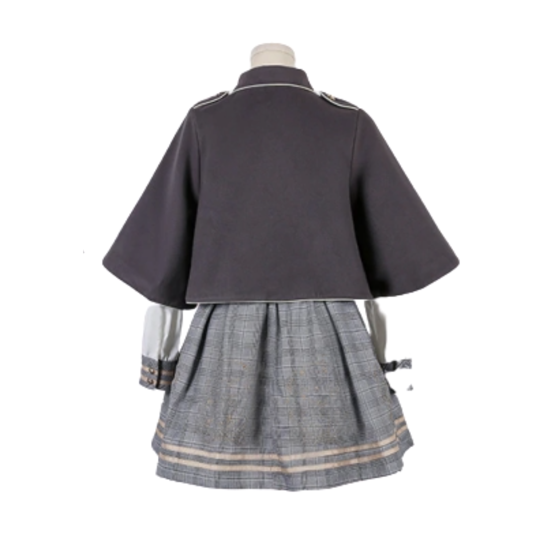 Lolita Dress Detective Bear Cospaly Women's Preppy Style Neck Tie Long Sleeve Dresses And Woolen Cloak