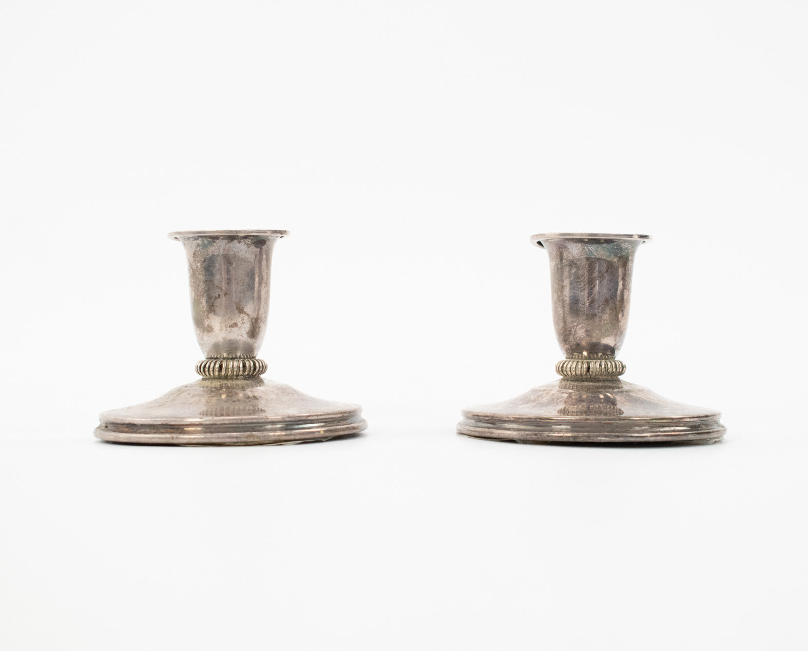 Vintage Candle Stick Holders Silver Set of 2 Used 2 Inch Tall