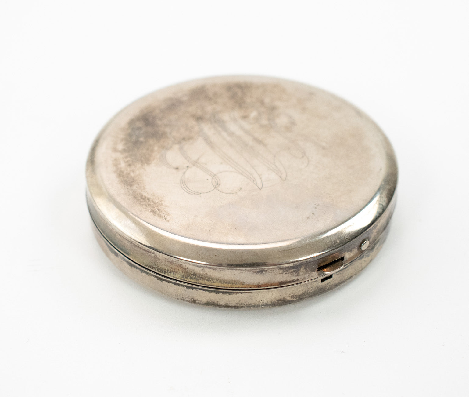 Vintage Pocket Mirror Makeup Powder Holder Silver Woman’s Travel Mirror Light Used