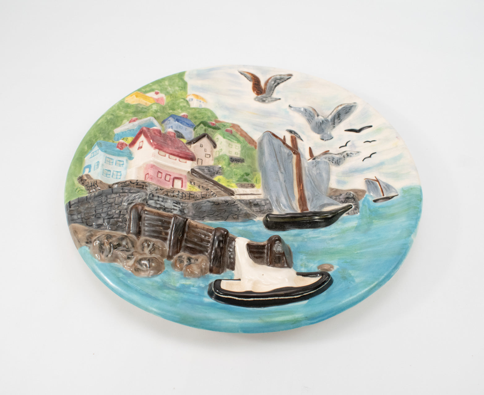 Ocean Side hand made plate Hand painted used