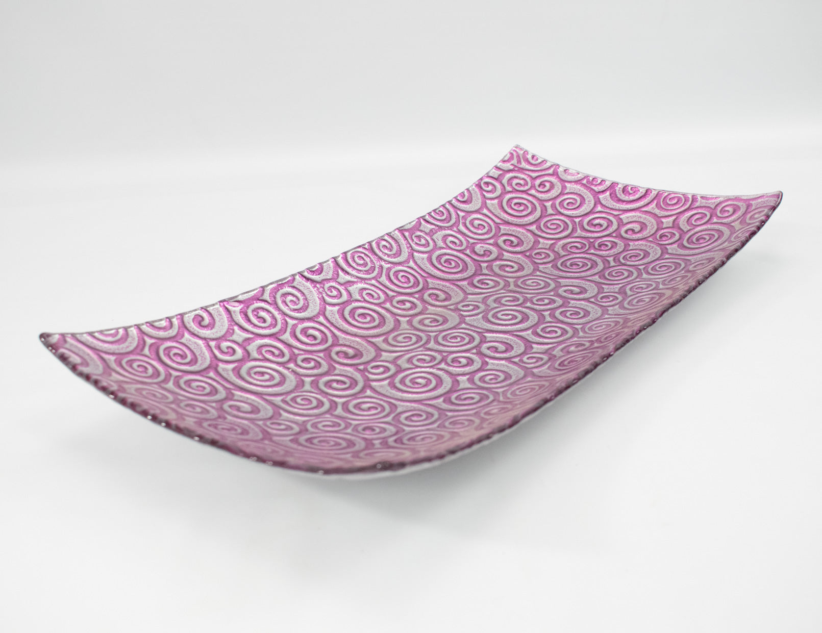 Table Dish Center Piece Purple & Silver Long Plate Used 18x8