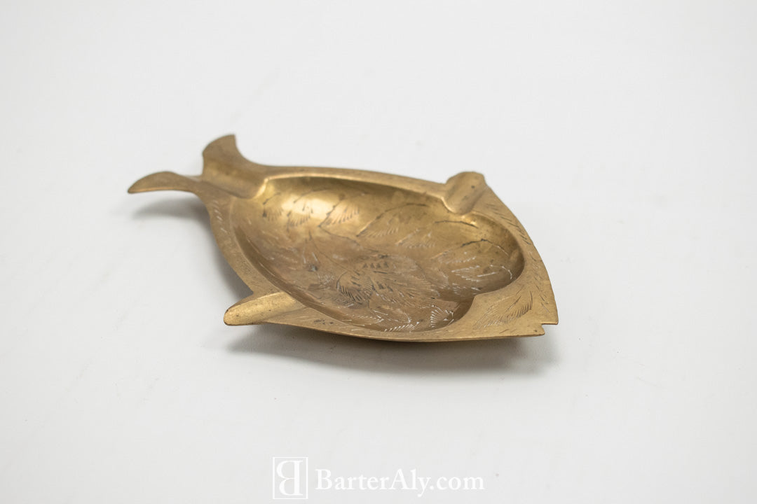 Brass Fish Ash Tray Vintage Authentic Made in India Used 5 Inch