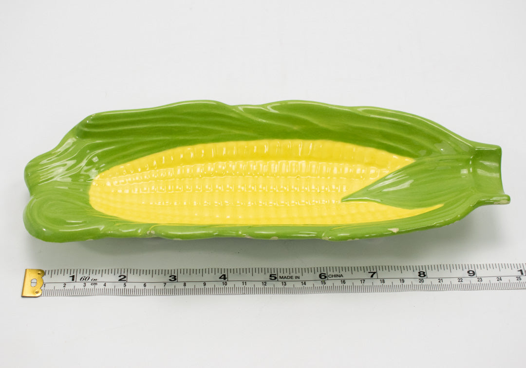 Corn Trays Vintage Ceramic Green Yellow Vintage 1981 Used Set of 4