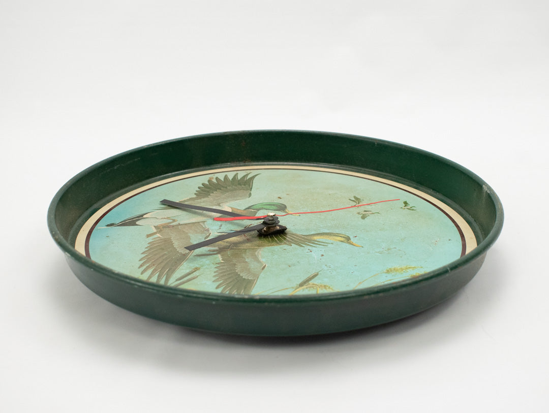 Vintage Ducks Clock Green Metal Wall Clock Used Hunters Clock