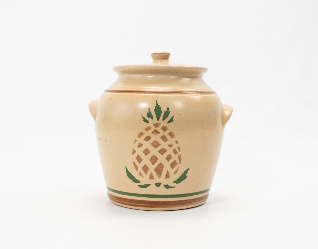 Pottery Vintage Pot and Lid Pineapple Container used 8 x 8 width AMAZING SHAPE !