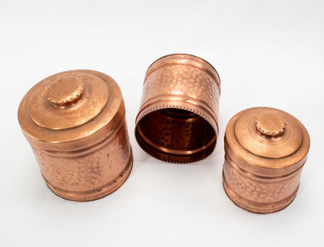 Vintage Solid Copper Containers Set Dry Storage 3x