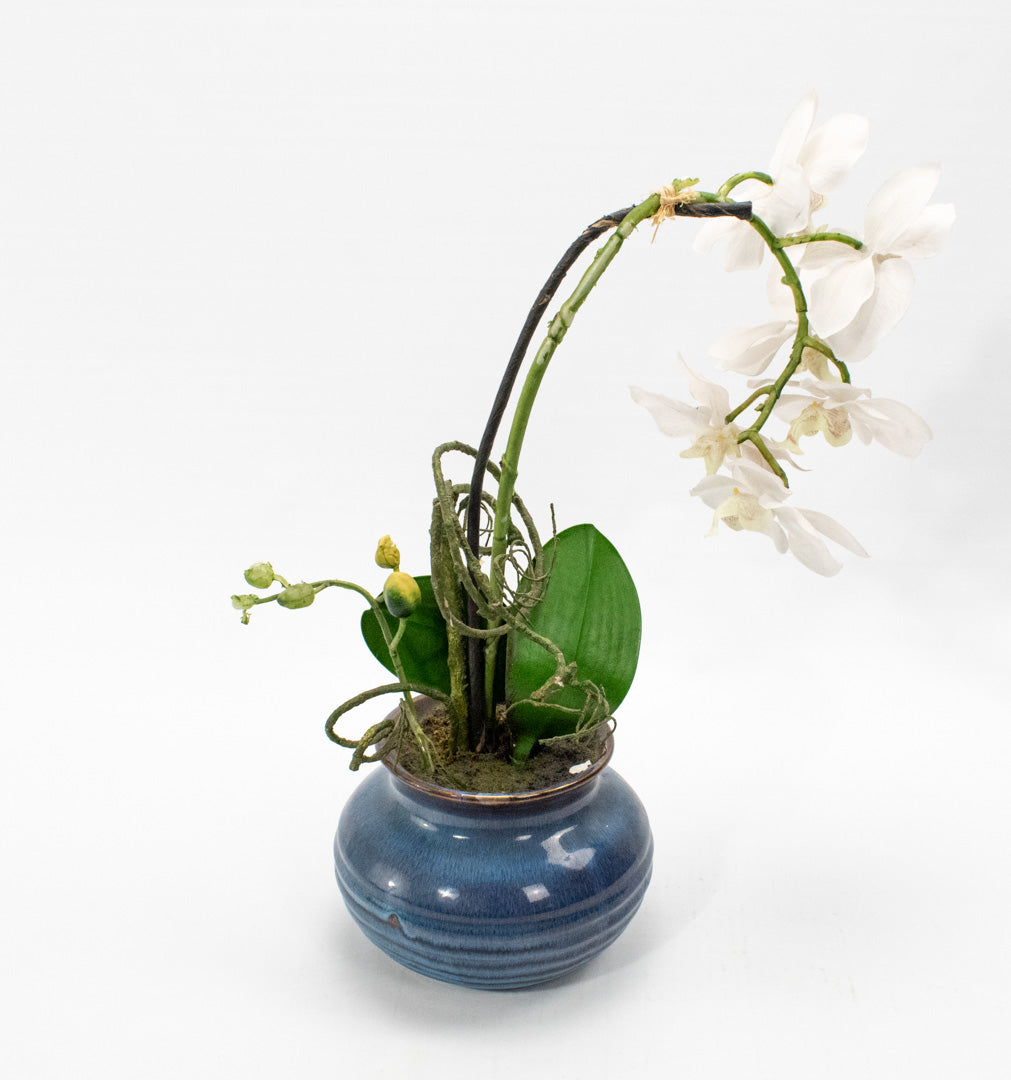 Home Decor Flower and Pot Blue & White Flowers 15in