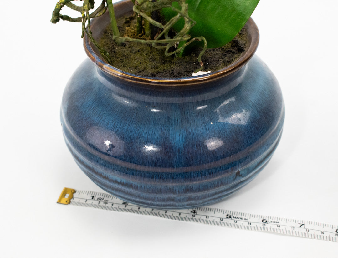 Home Decor Flower and Pot Blue & White Flowers 15in