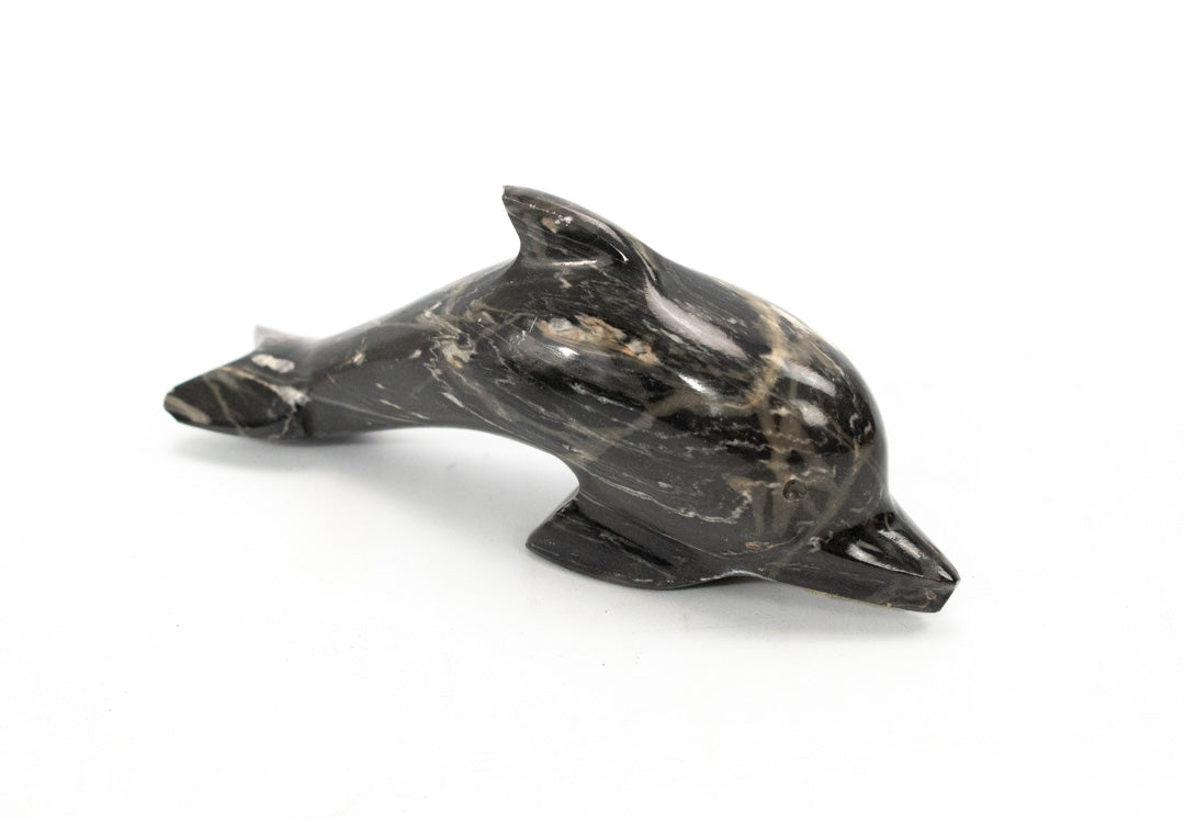 Dolphin Statue 5 inch Stone Granite Small Used Black & Gray