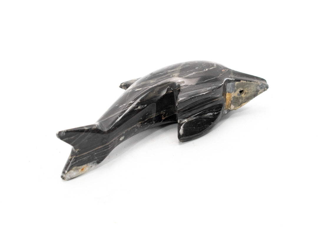Dolphin Statue 5 inch Stone Granite Small Used Black & Gray