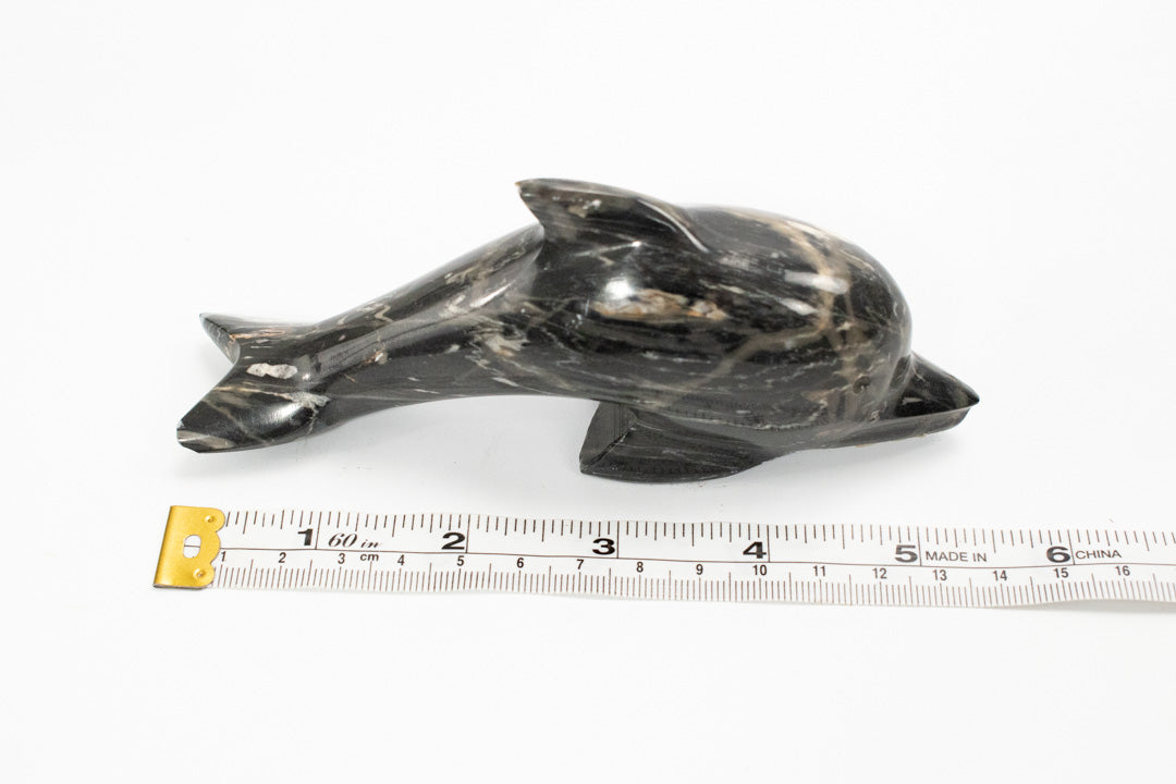 Dolphin Statue 5 inch Stone Granite Small Used Black & Gray
