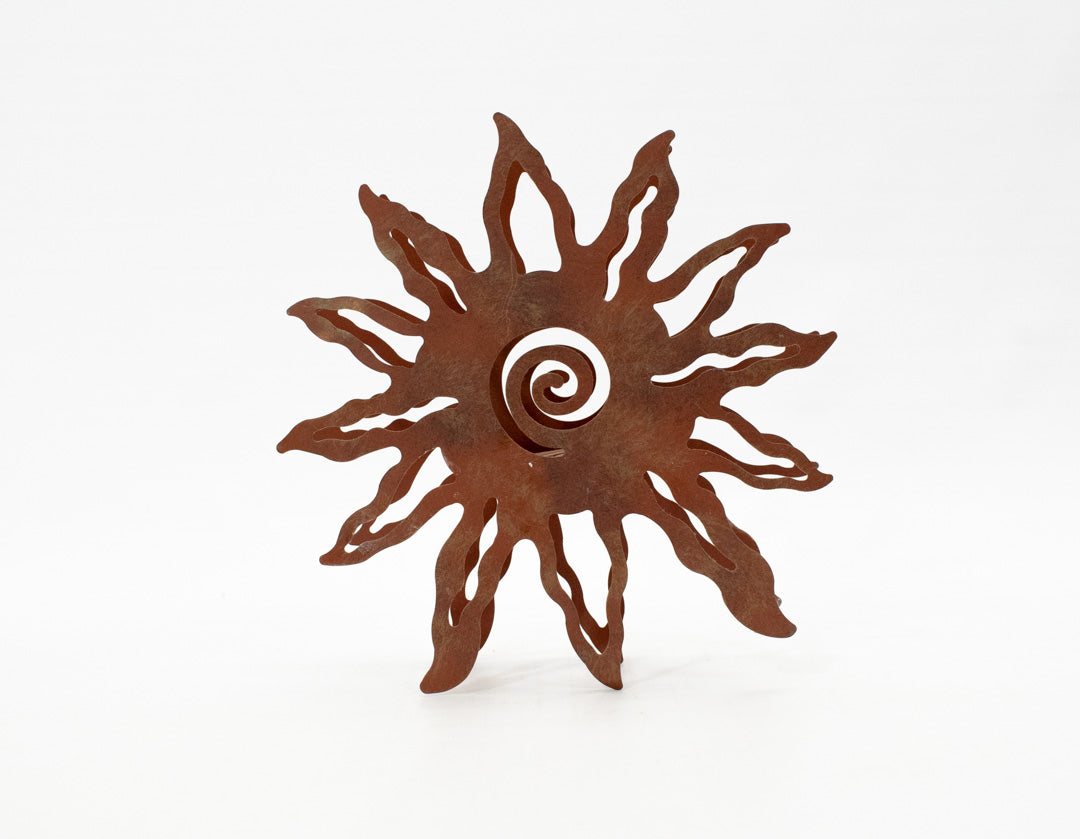 Metal Sun Candle Holder Standing Brown Used Decretive