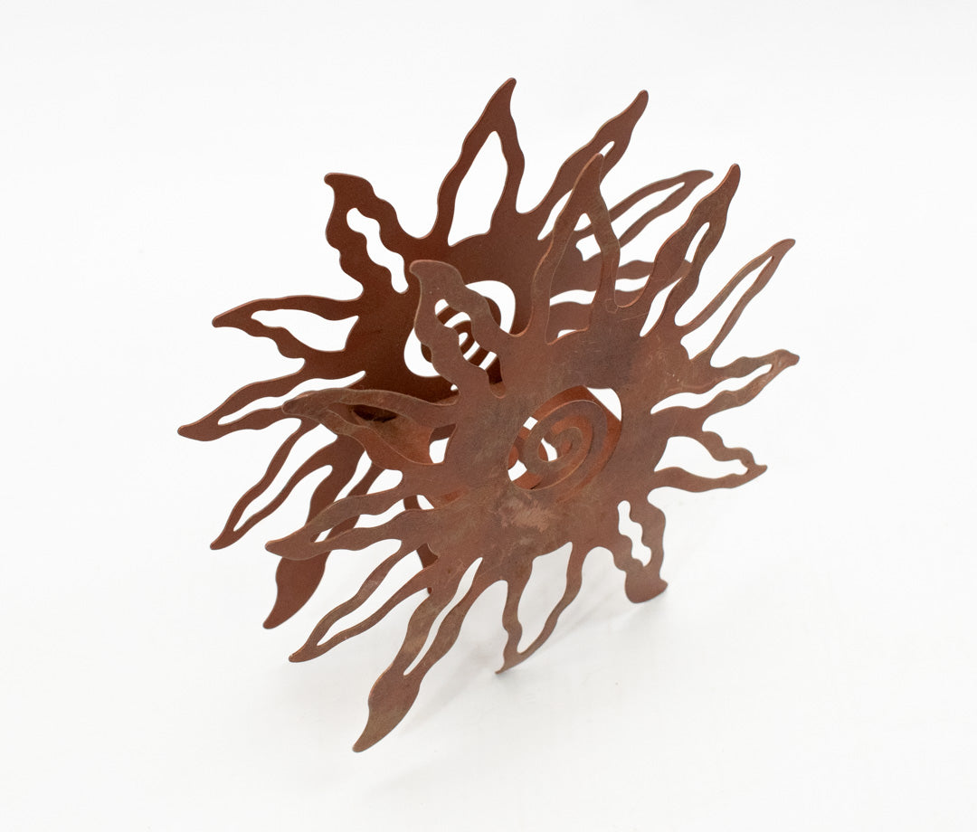 Metal Sun Candle Holder Standing Brown Used Decretive