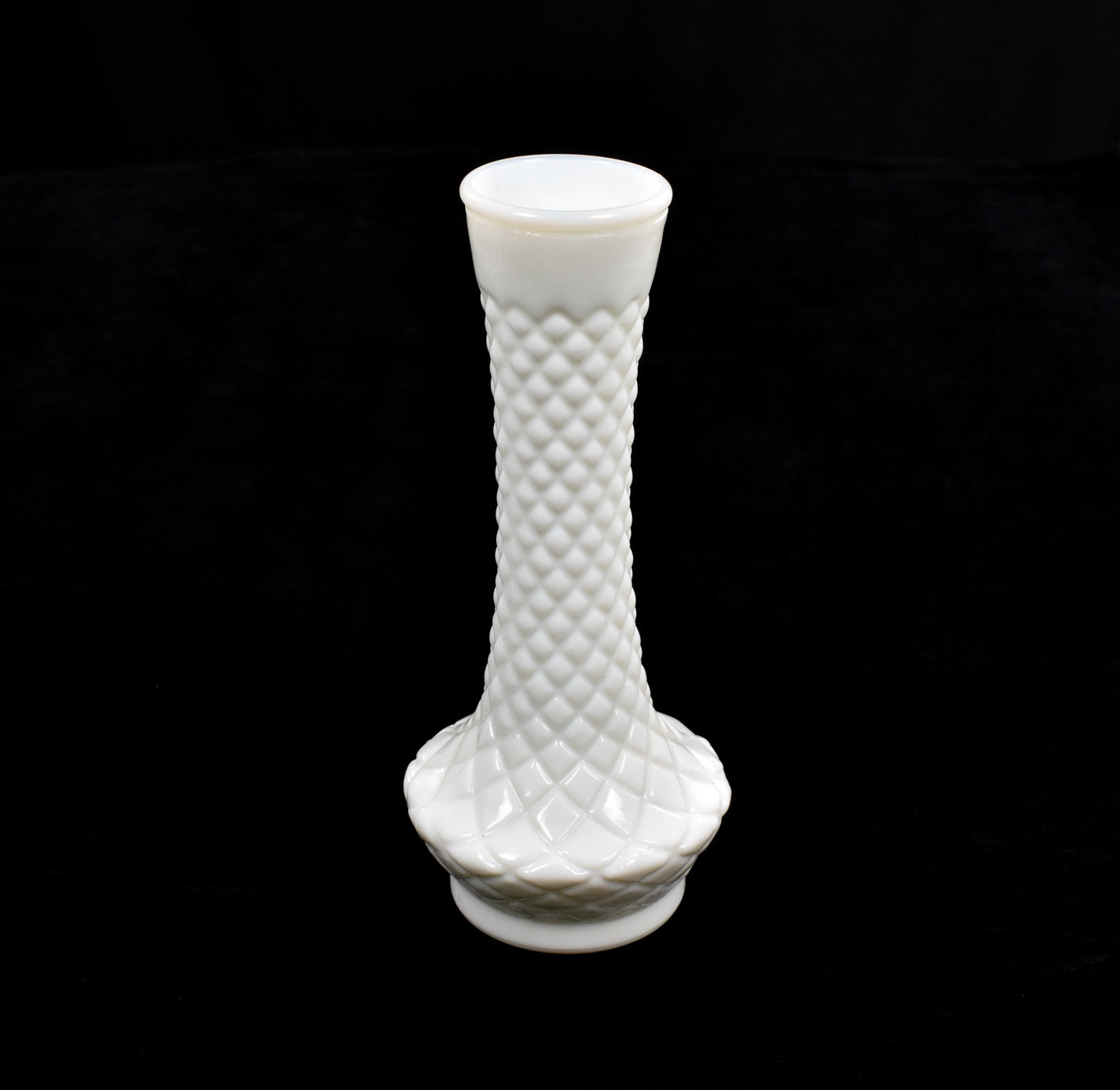 Vintage White Milk Glass Vase Randall 9in Tall Diamond Cut Glass Vase
