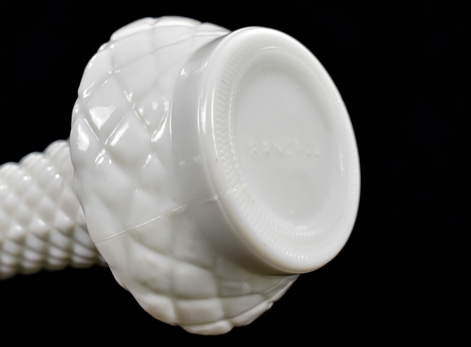 Vintage White Milk Glass Vase Randall 9in Tall Diamond Cut Glass Vase