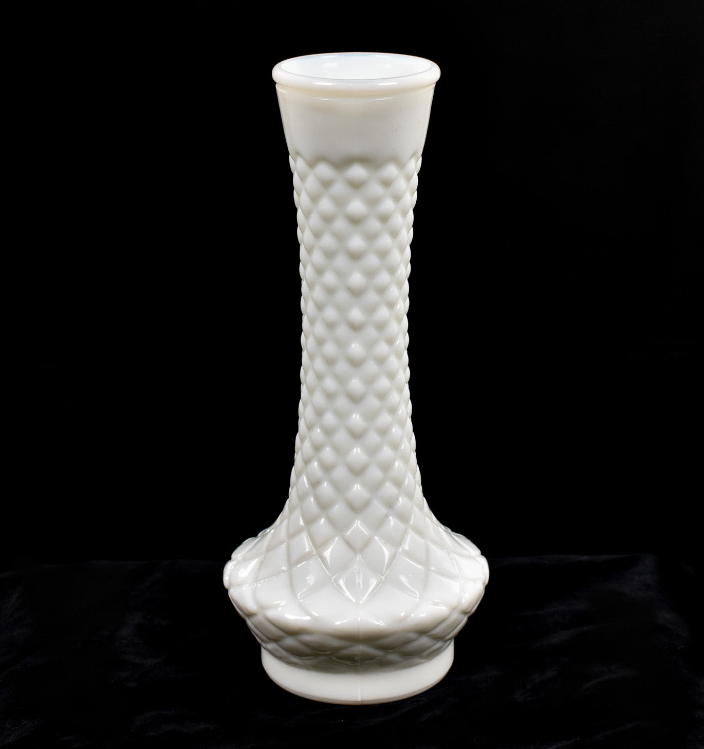 Vintage White Milk Glass Vase Randall 9in Tall Diamond Cut Glass Vase