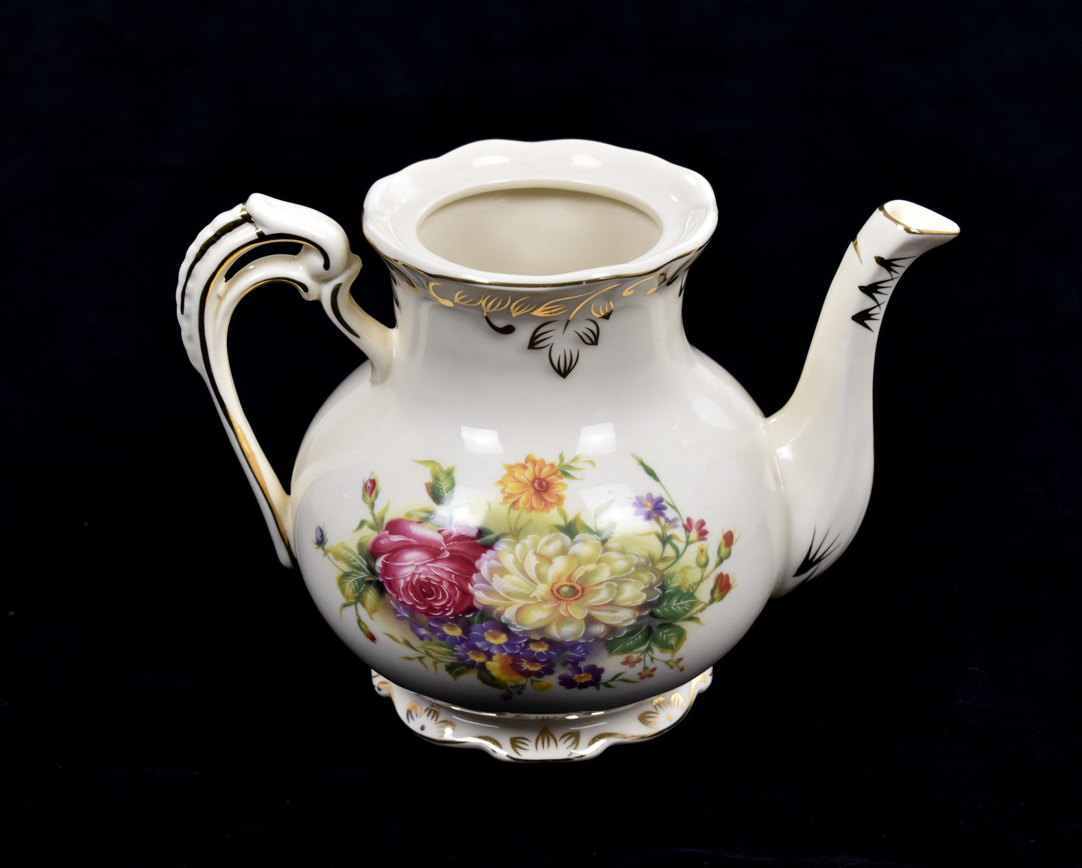 Flowering Shrubs Image Ivory Ceramic Tea Pot Floral Vintage Teapot 29oz