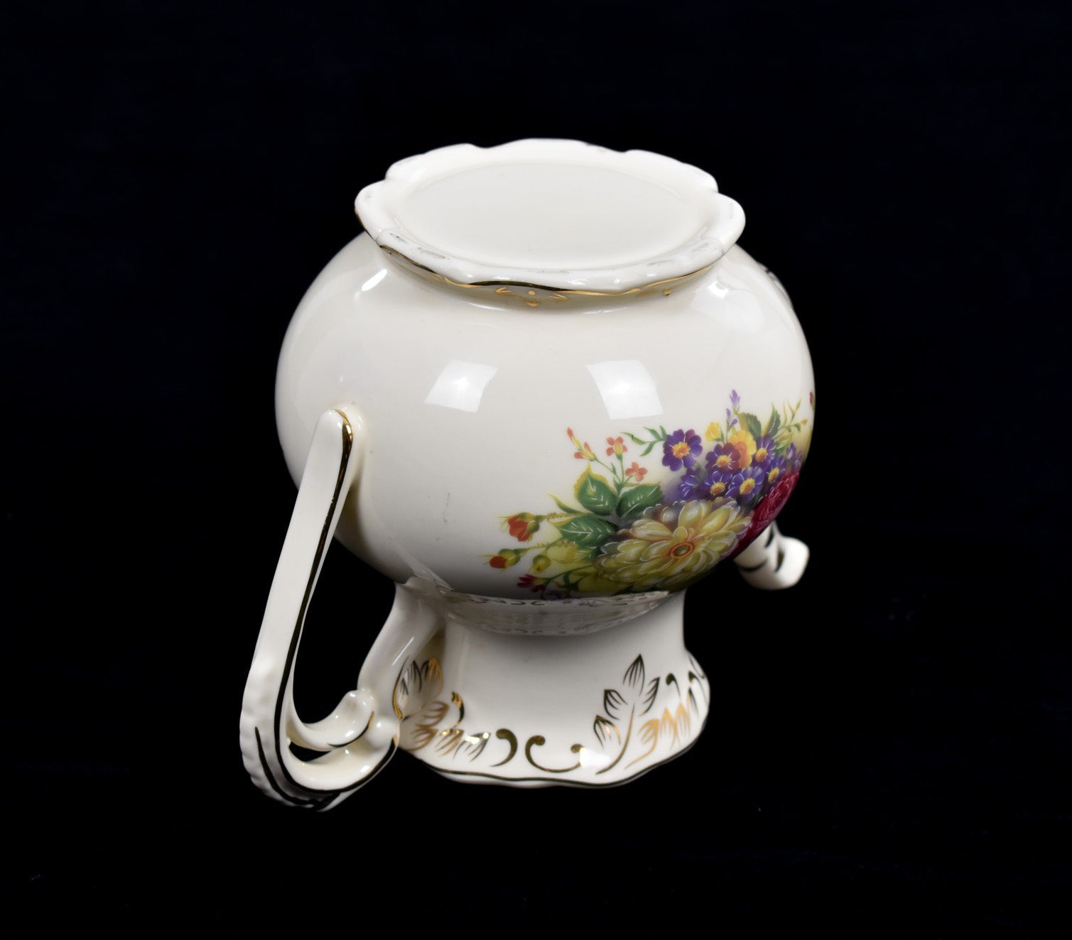 Flowering Shrubs Image Ivory Ceramic Tea Pot Floral Vintage Teapot 29oz