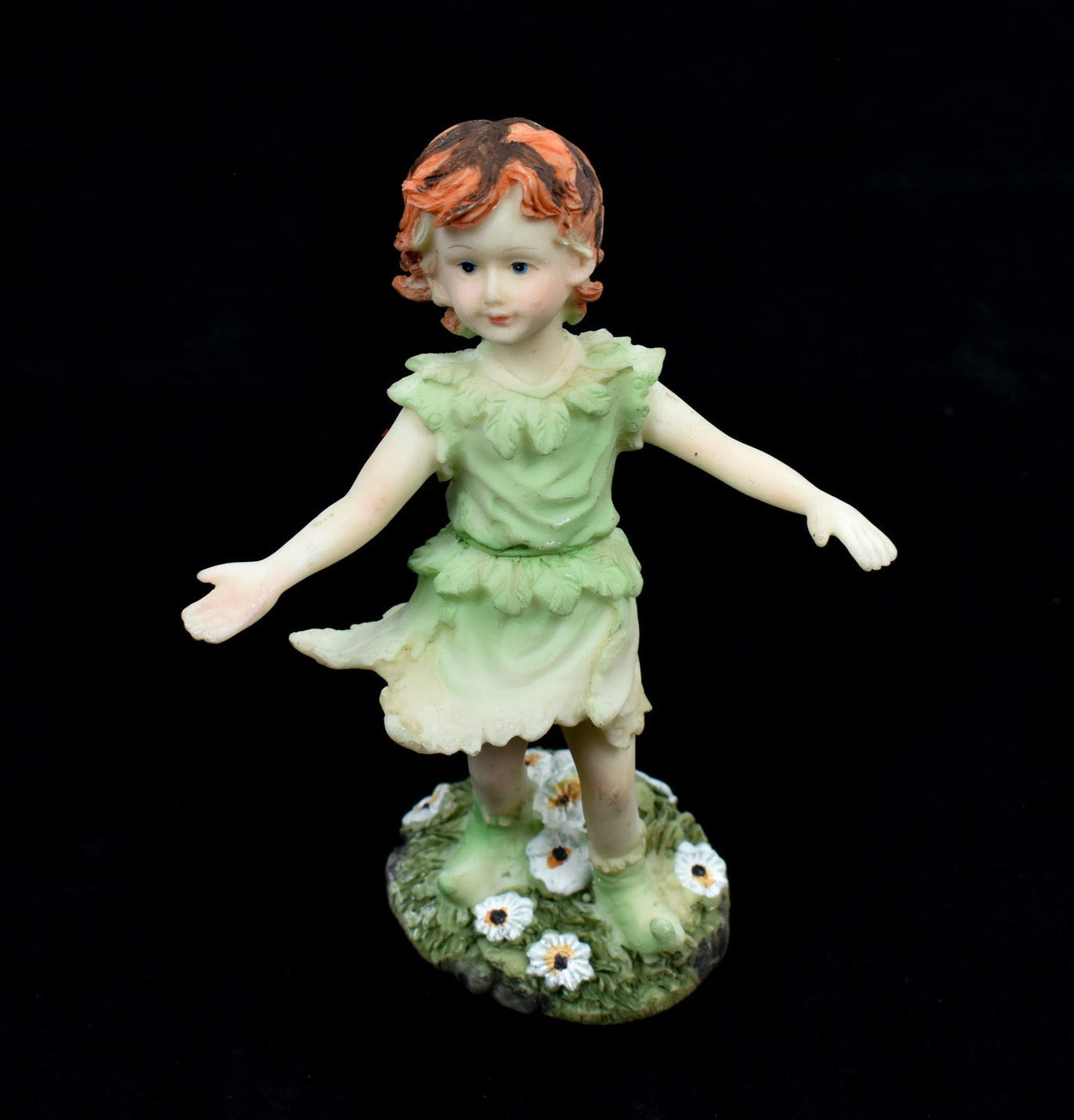 Red Haired Girl Faerie Flower Figurine Green Fairy Figurine Used