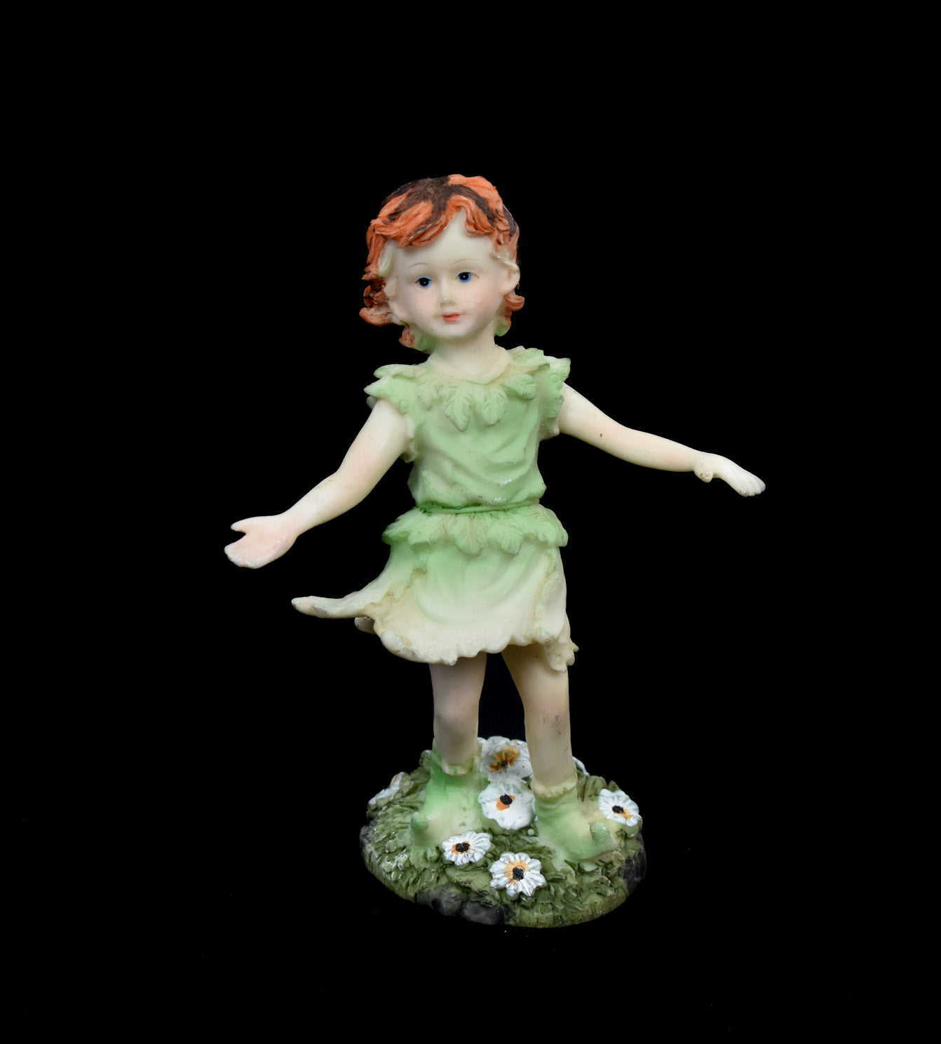 Red Haired Girl Faerie Flower Figurine Green Fairy Figurine Used