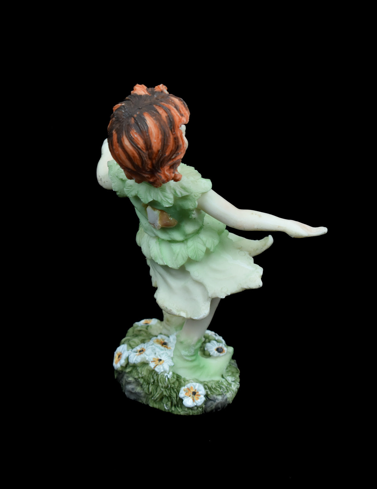 Red Haired Girl Faerie Flower Figurine Green Fairy Figurine Used