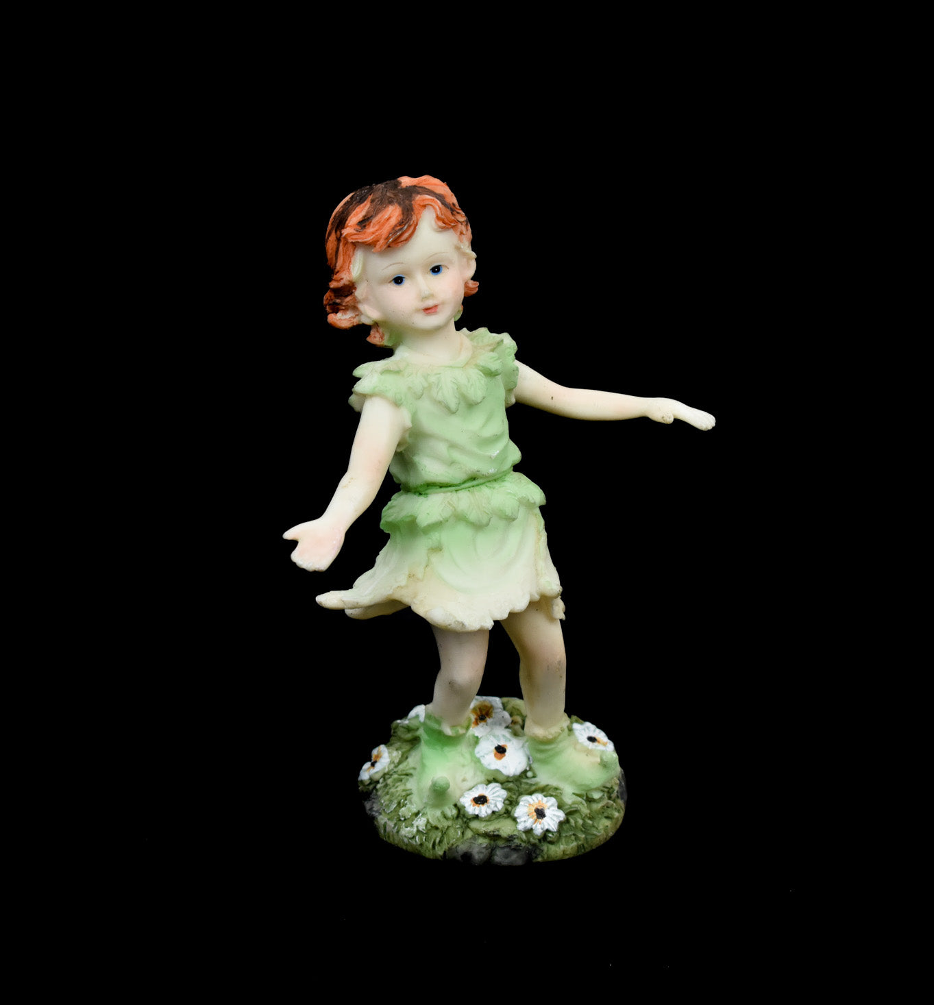 Red Haired Girl Faerie Flower Figurine Green Fairy Figurine Used