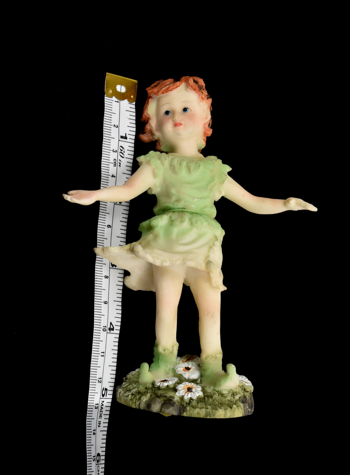 Red Haired Girl Faerie Flower Figurine Green Fairy Figurine Used