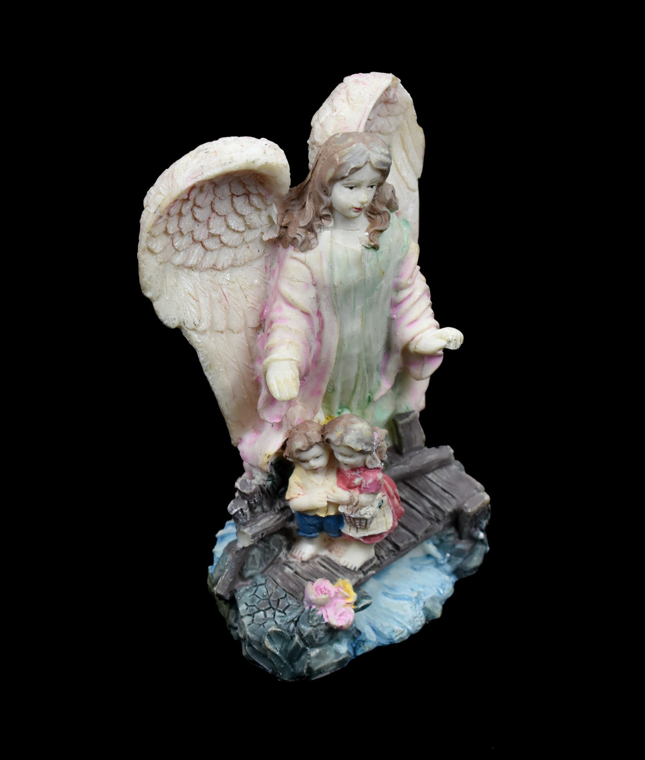 VINTAGE GUARDIAN ANGEL Bridge & Children CERAMIC FIGURINE Ave Maria Used Statue