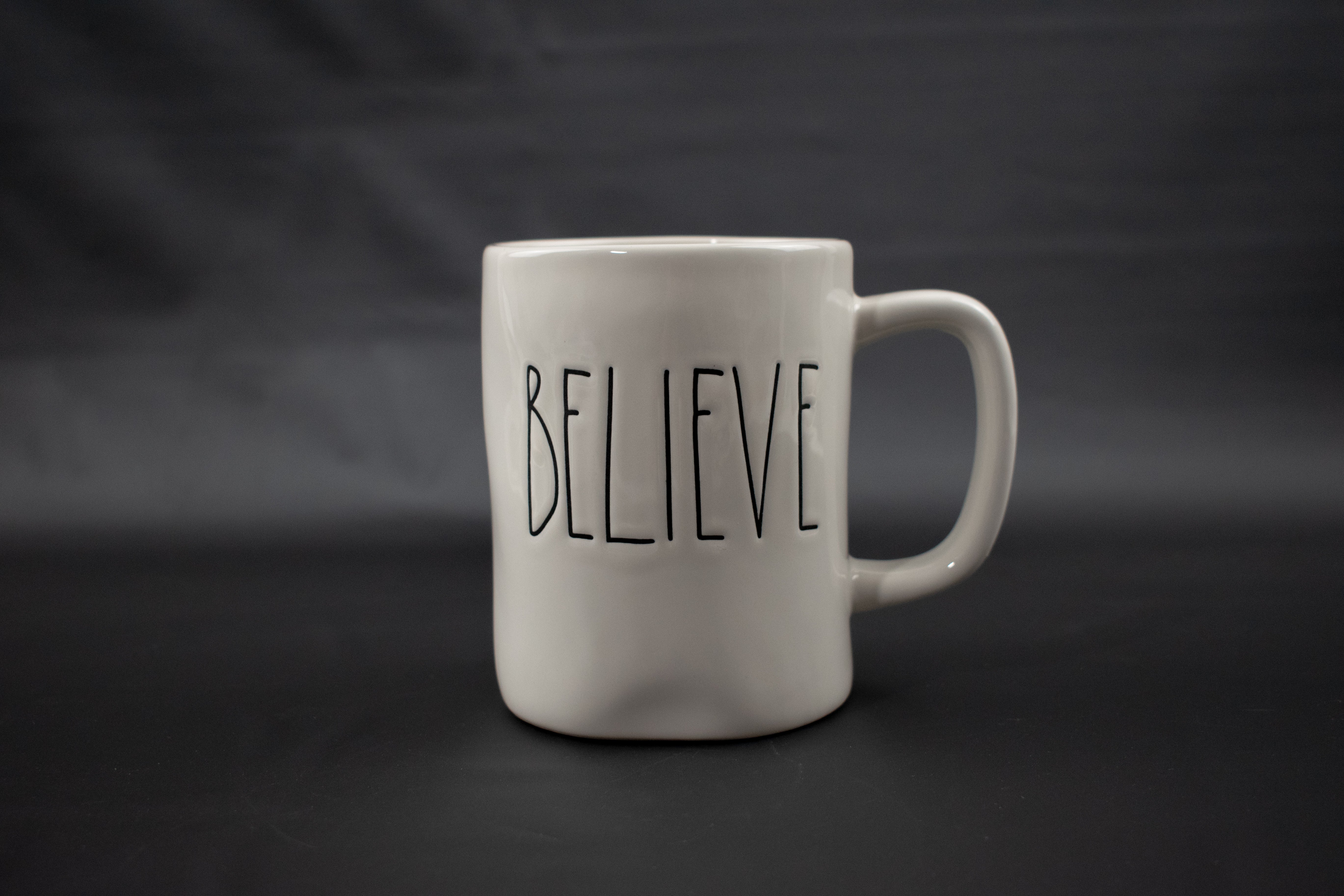 Rae Dunn Believe Coffee Cup Ceramic MUG Magenta Artisan Collection