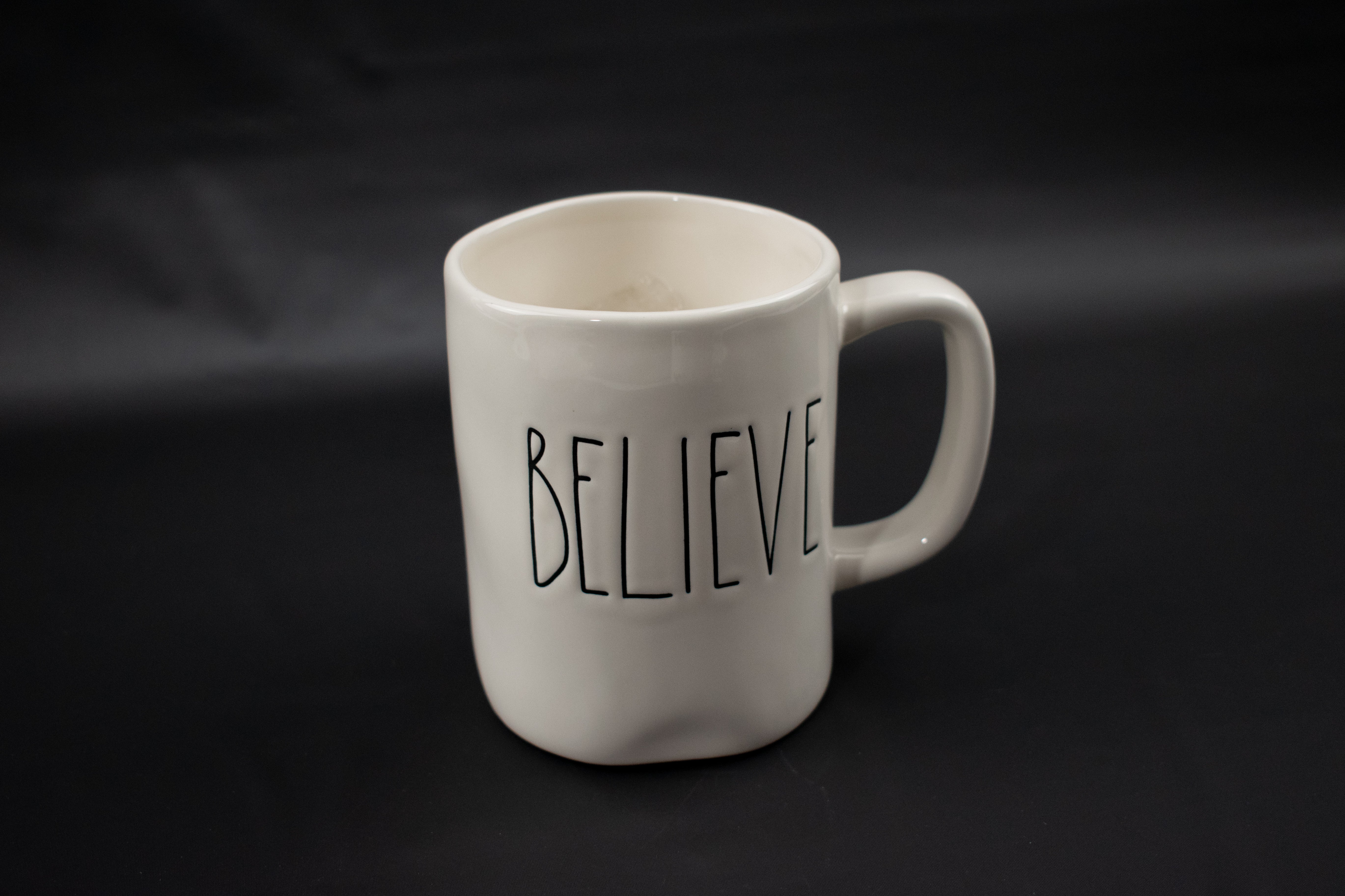 Rae Dunn Believe Coffee Cup Ceramic MUG Magenta Artisan Collection