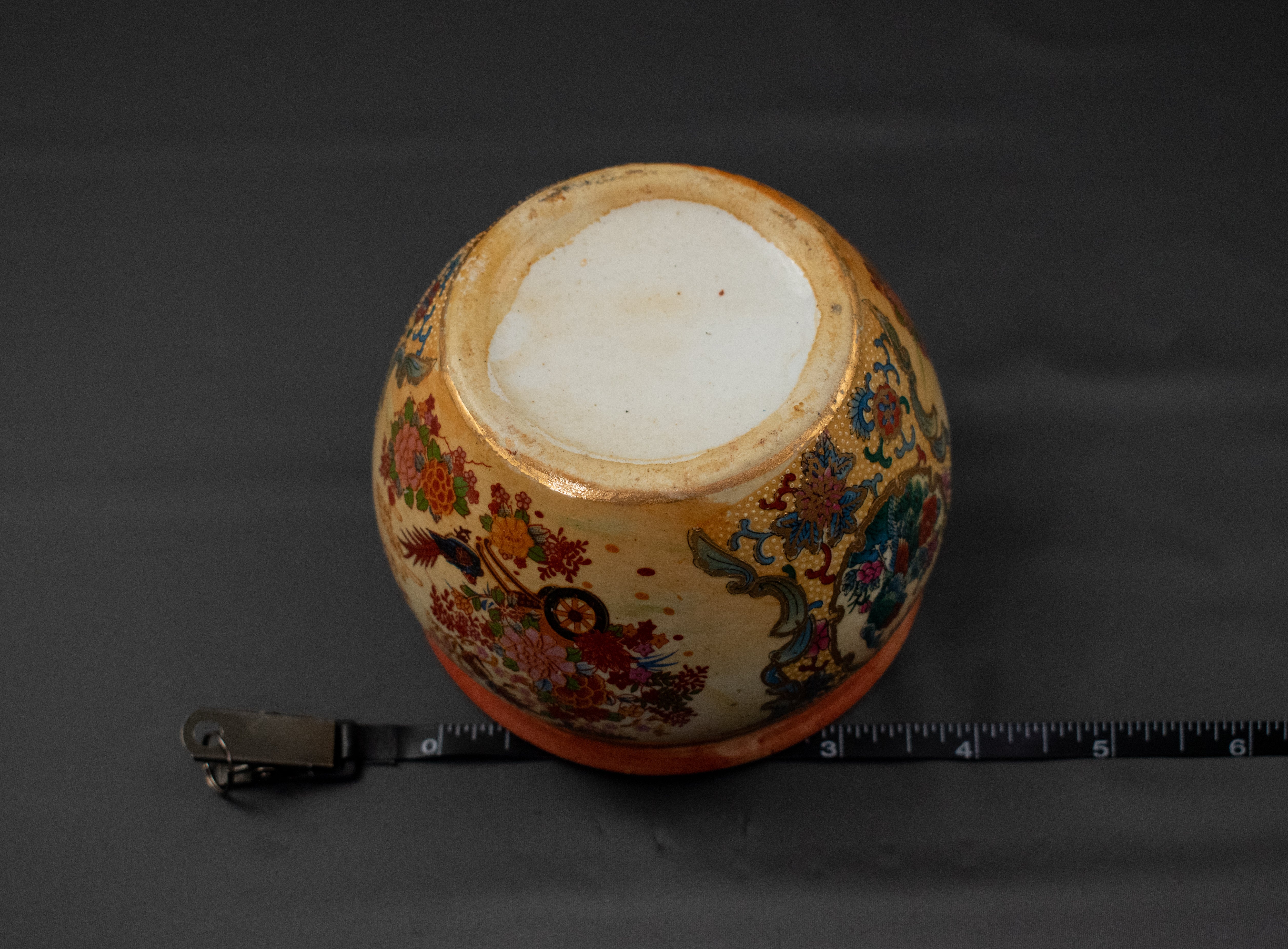 Asian Fish Bowl Pottery Used Floral Peacock Vintage Pot Small