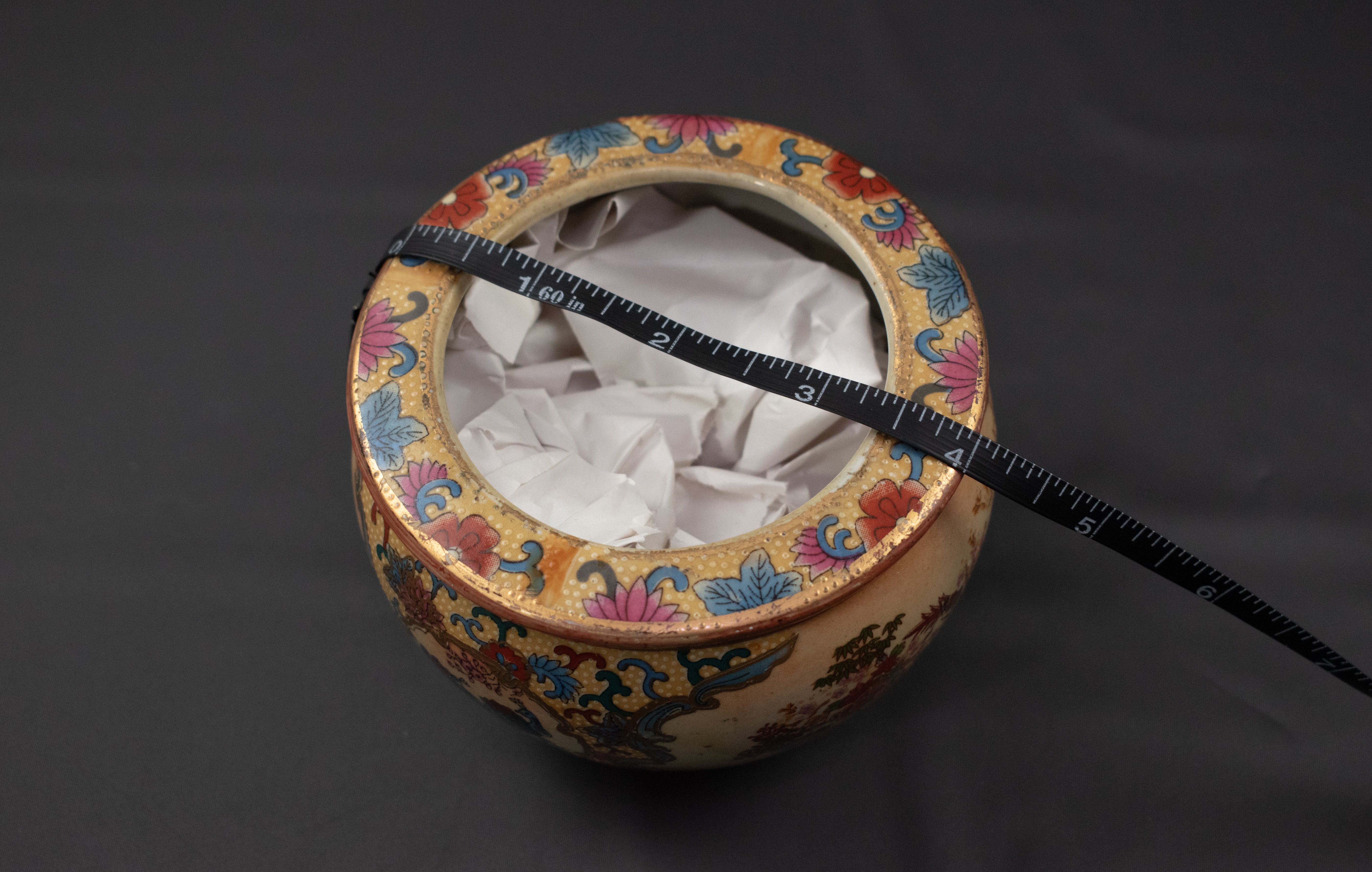 Asian Fish Bowl Pottery Used Floral Peacock Vintage Pot Small