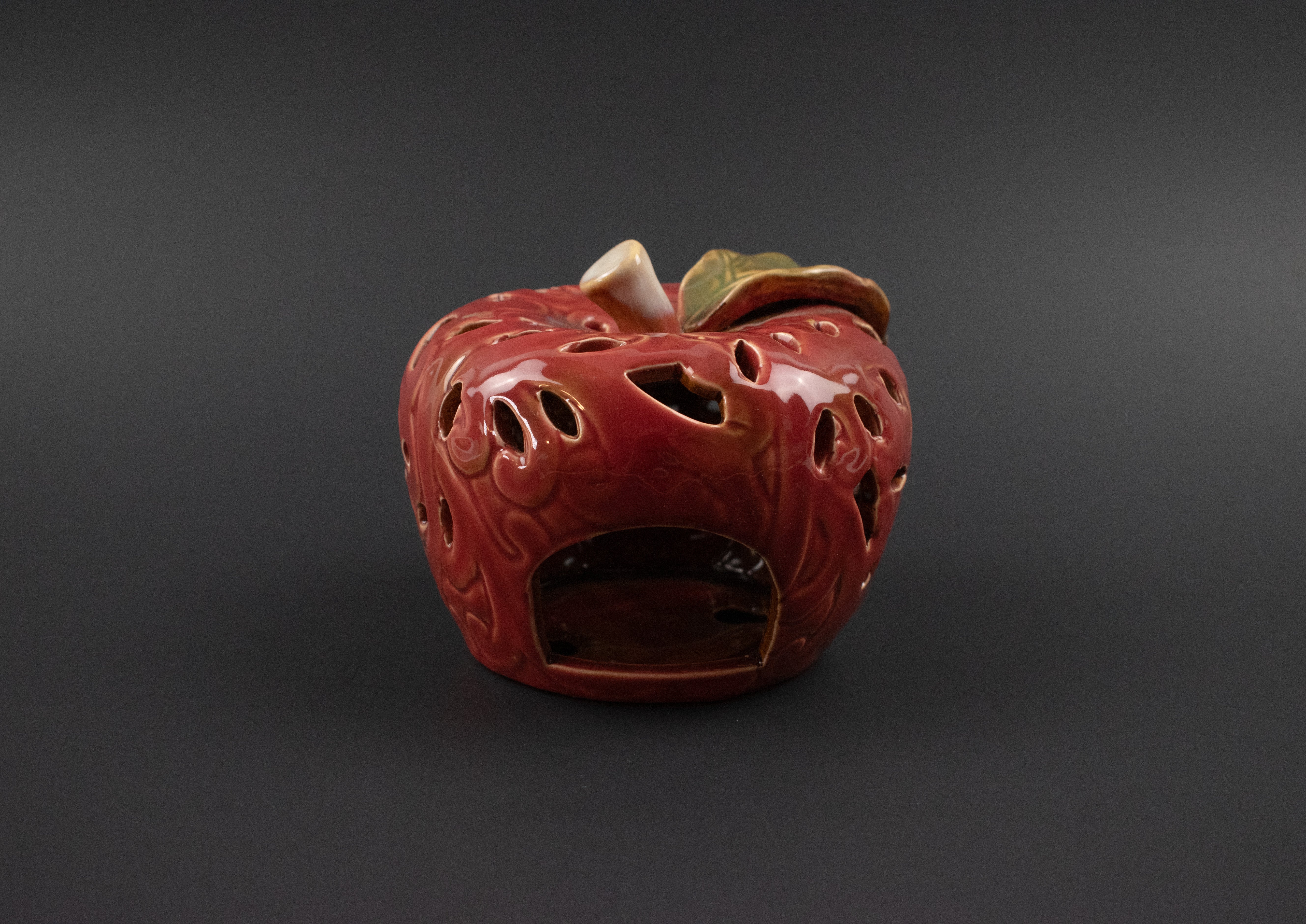 Candle Holder Red Ceramic Apple Decorative Home Decor Candle Container Used