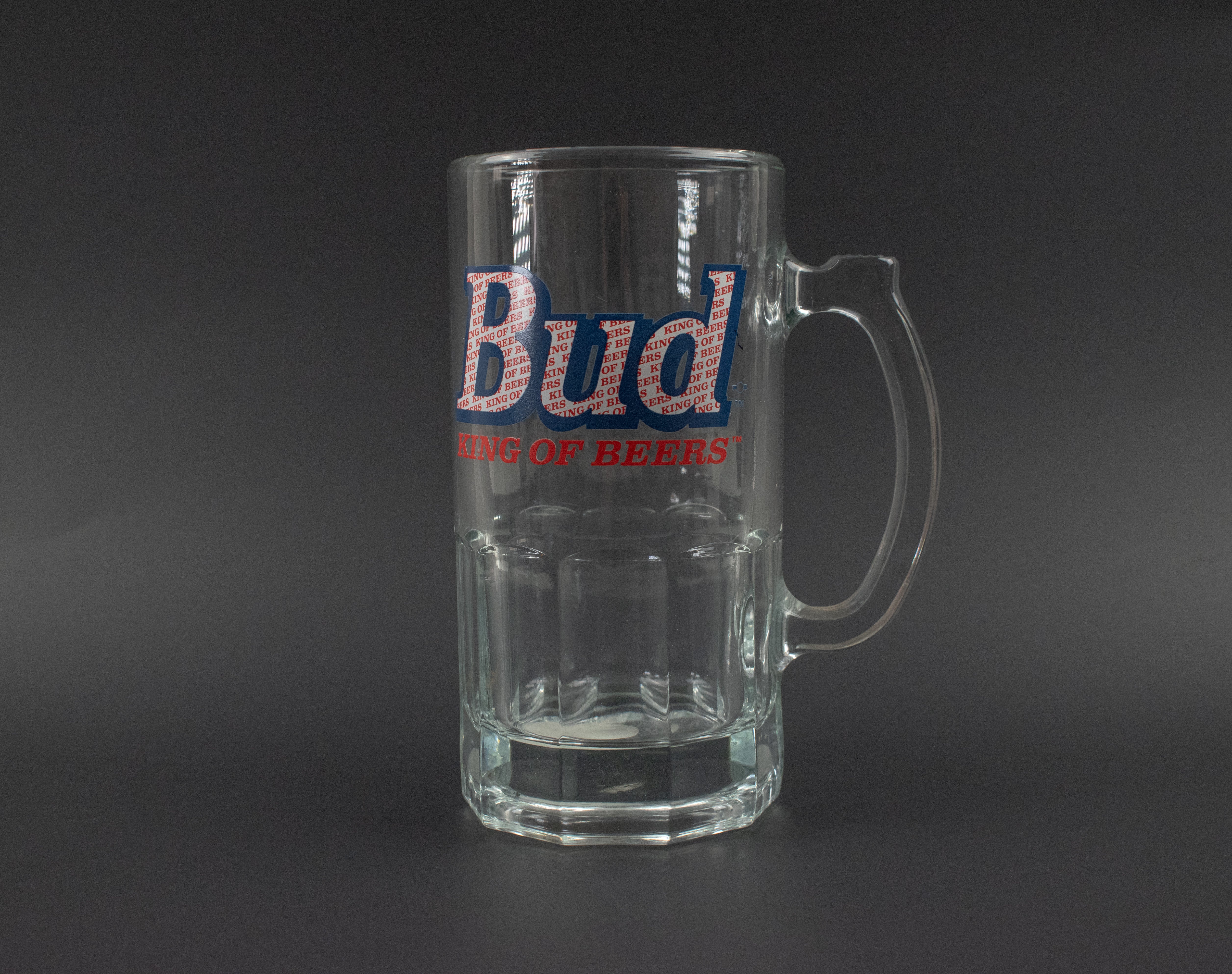 Vintage Bud King of Beers Tall Beer Mug Large Glass 8 inch Tall Used