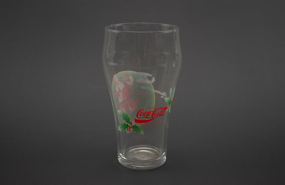 Vintage 1996 Coca-Cola Christmas Glass 6 1/2in Collectible Green Red Holiday Glassware