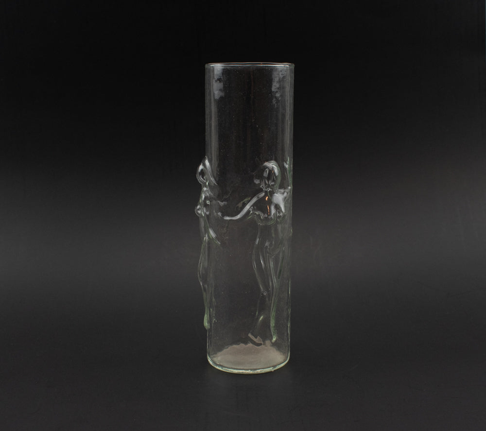 Vintage Glass Drinking Tumbler 9" Tall Clear Woman Relief Exotic 1980