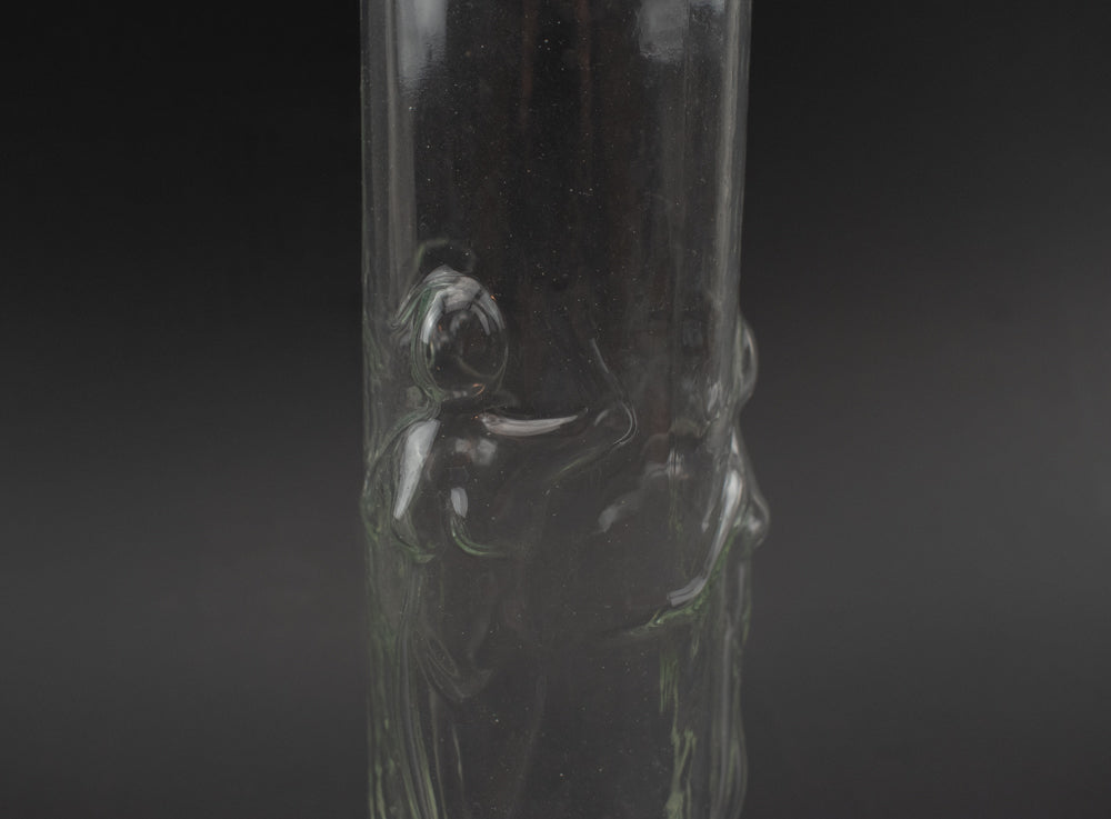 Vintage Glass Drinking Tumbler 9" Tall Clear Woman Relief Exotic 1980