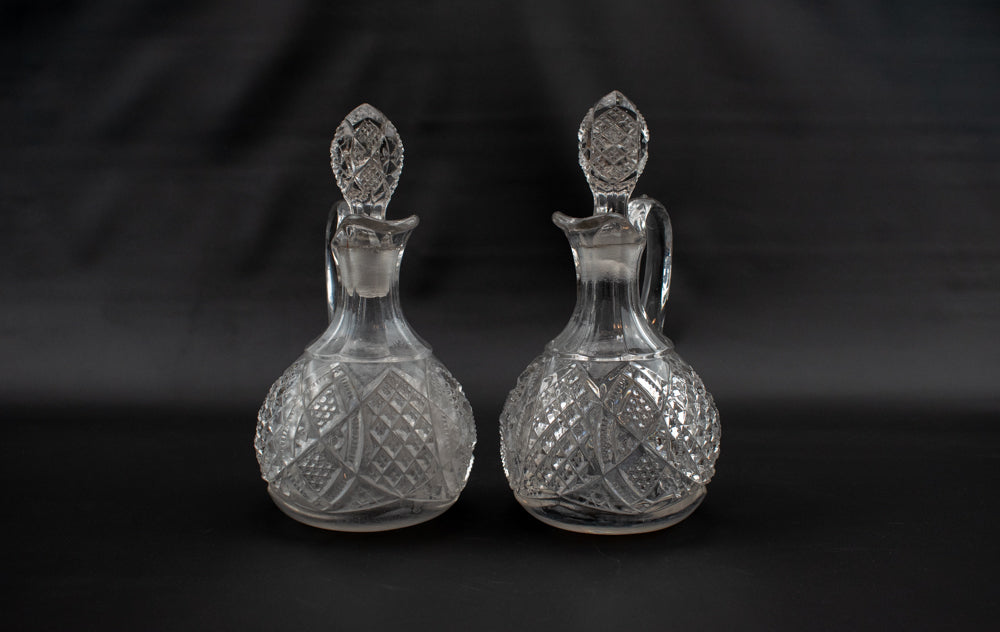 Vintage Pressed Glass Cruet Set Crystal Container And Glass Cork
