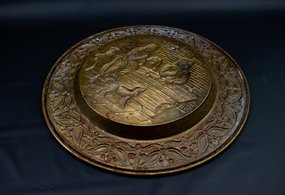 Relief Plaque Nautical Scene Brass Plate Wall Hanging Decorative Used