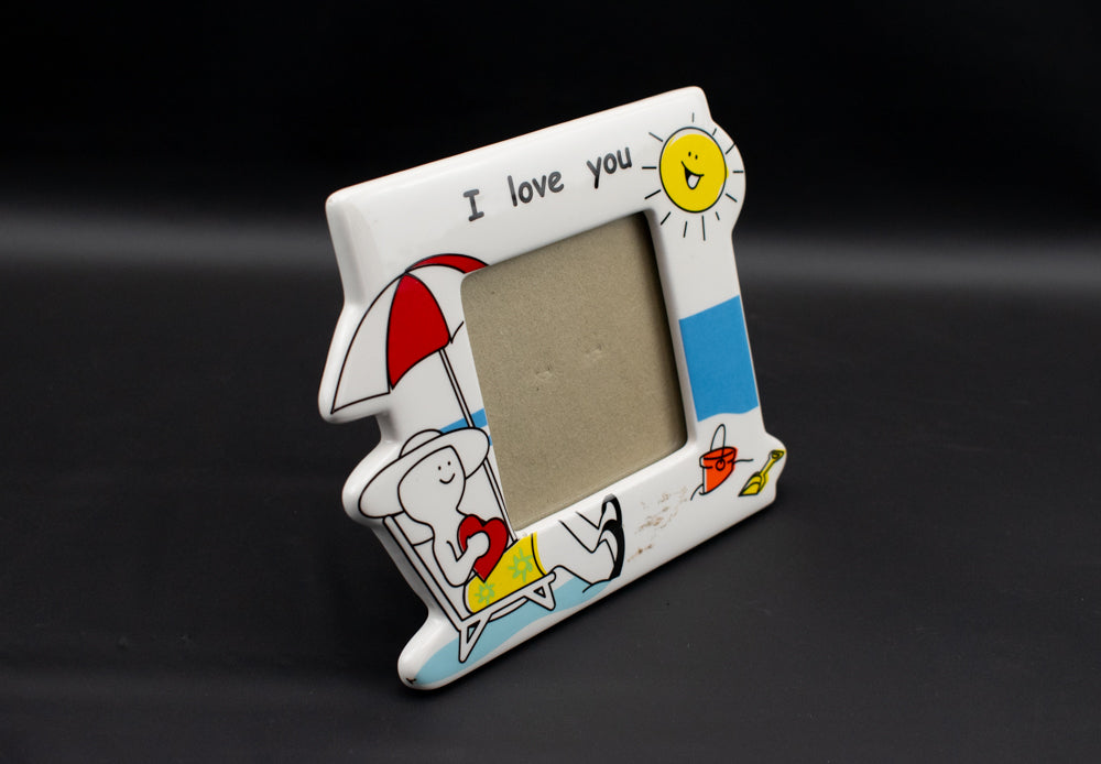 Picture Frame I LOVE YOU Beach themed 3x3 Used White Frame Photo