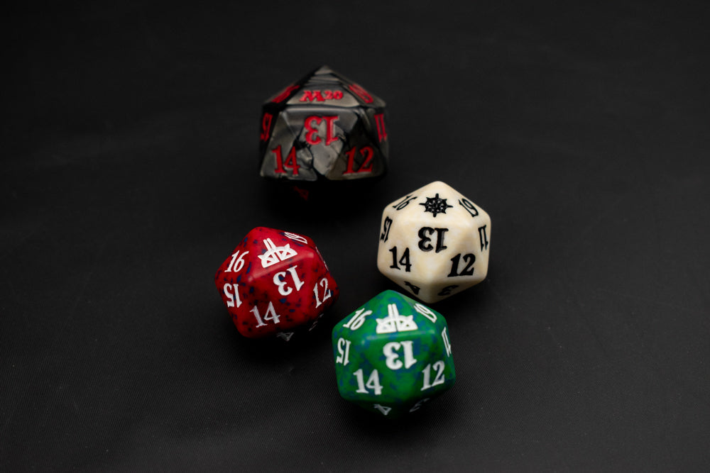 Magic The Gathering Playing Dice Set of 4 Red Green White Charcoal