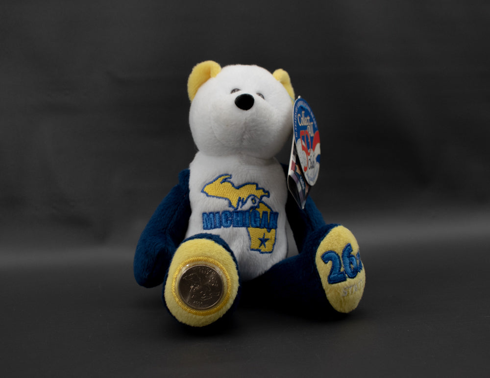 Michigan Limited Treasures Plush Coin Bear NWT 26th State Blue White