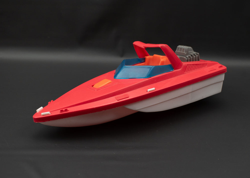 Red Toy Boat Used Kids Plastic Small Speed Boat Damaged