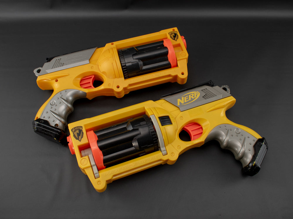 Nerf N Strike Dart Gun Toy Maverick Rev 6 Blaster Yellow 2004 Set x2