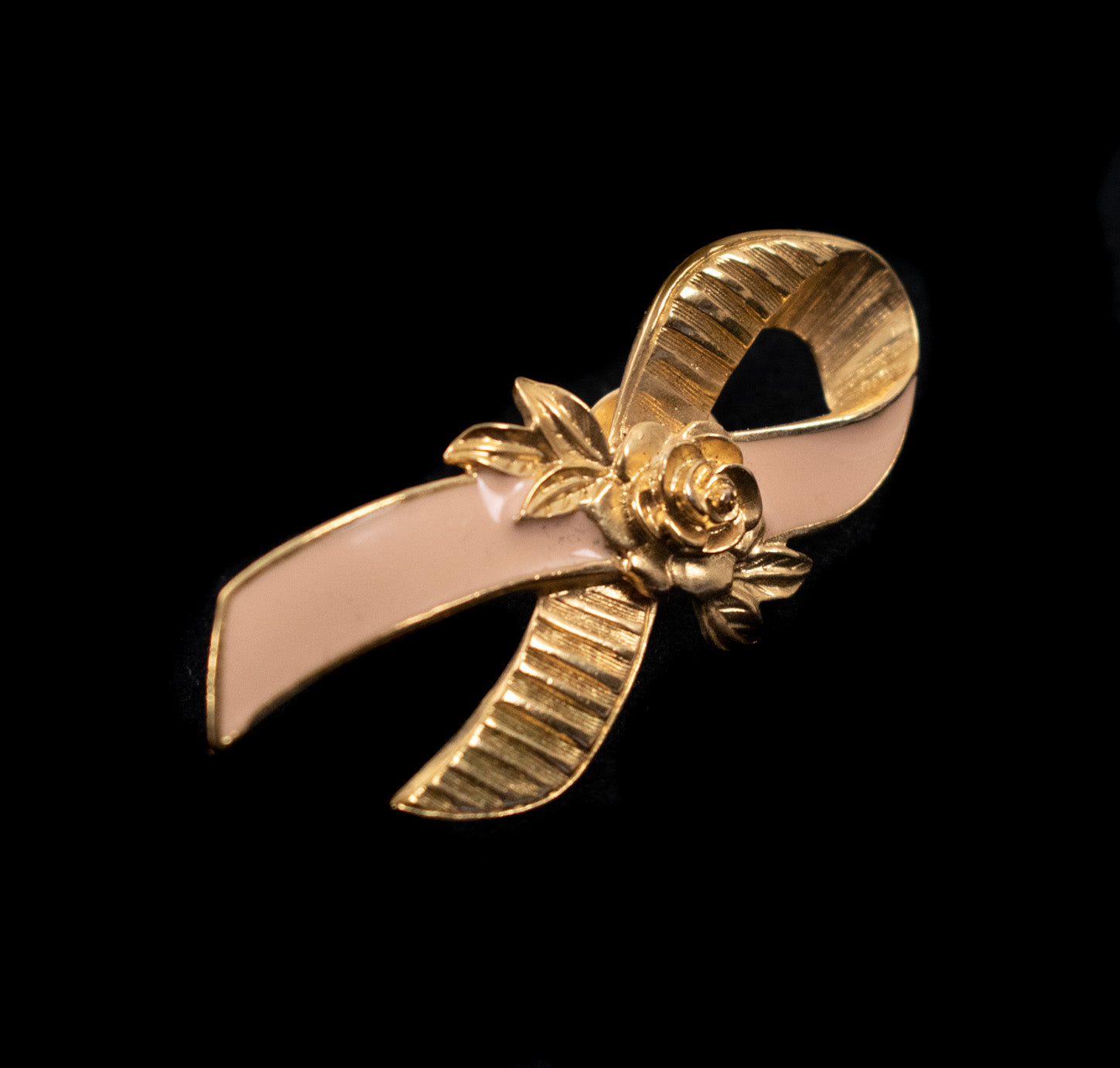 Breast Cancer Ribbon Pin Gold and Pink Gold Used 2 inch Button