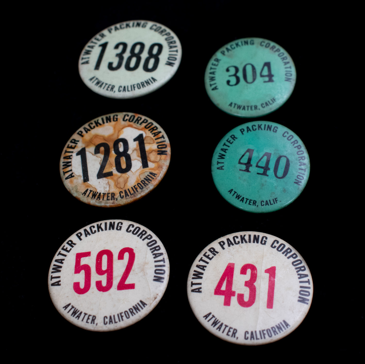 Union Pins Vintage Buttons Lot Atwater California Used 6 Pc Lot