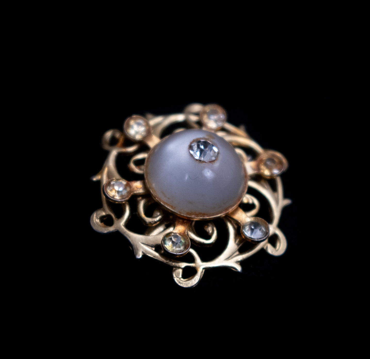 Vintage Gold Plated Diamond Cluster Pearl Brooch Pin Used