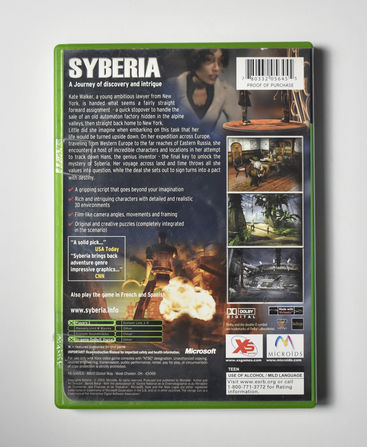 Xbox Syberia Microsoft Original Xbox Game Used B.Sokal Video Game